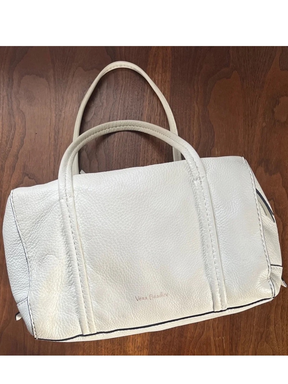 Vera Bradley Mallory Off White pebbled Leather Satchel Bag